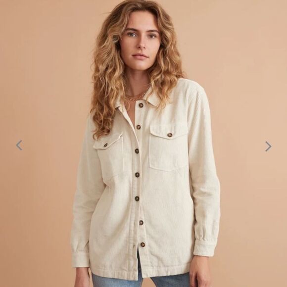 Marine layer Jemma Cord Overshirt in Ivory - Picture 3 of 8